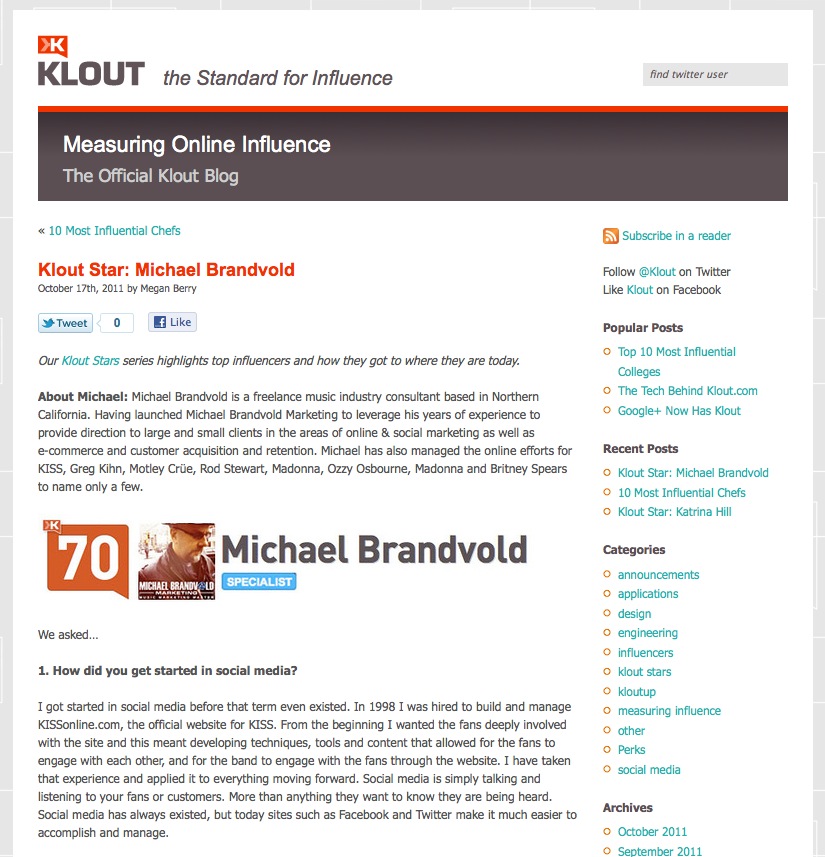 Klout Star Michael Brandvold